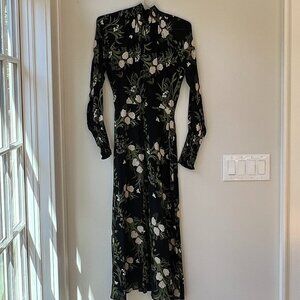 Reformation Black Green Floral long sleeve dress, SIZE 0, new without tags